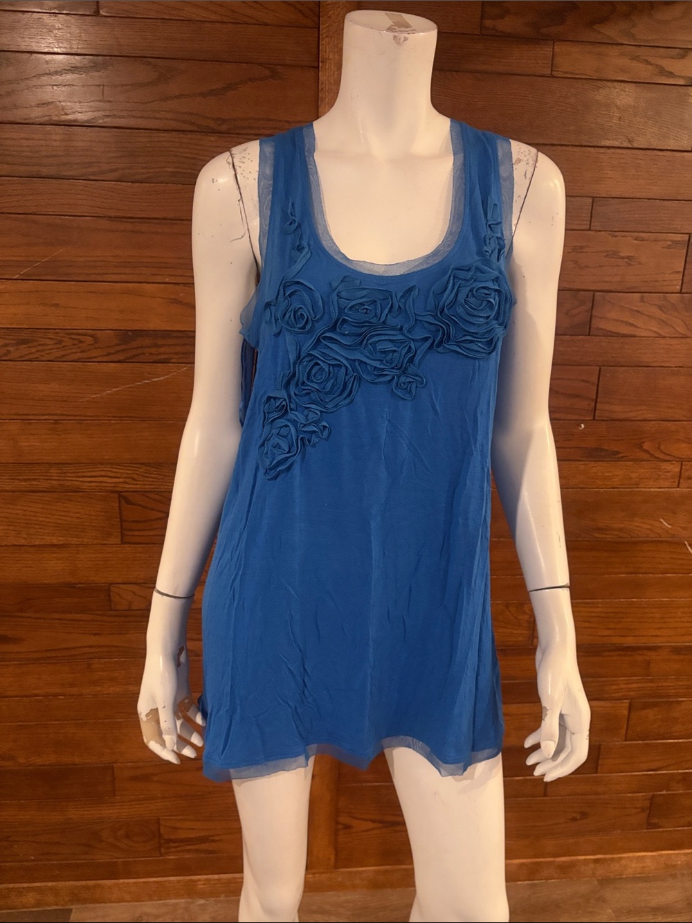 Joseph A Cobalt Blue Rosette Trim Sleeveless Tank